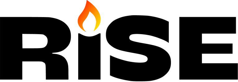 Le logo RISE : une flamme à la place du point du « i »